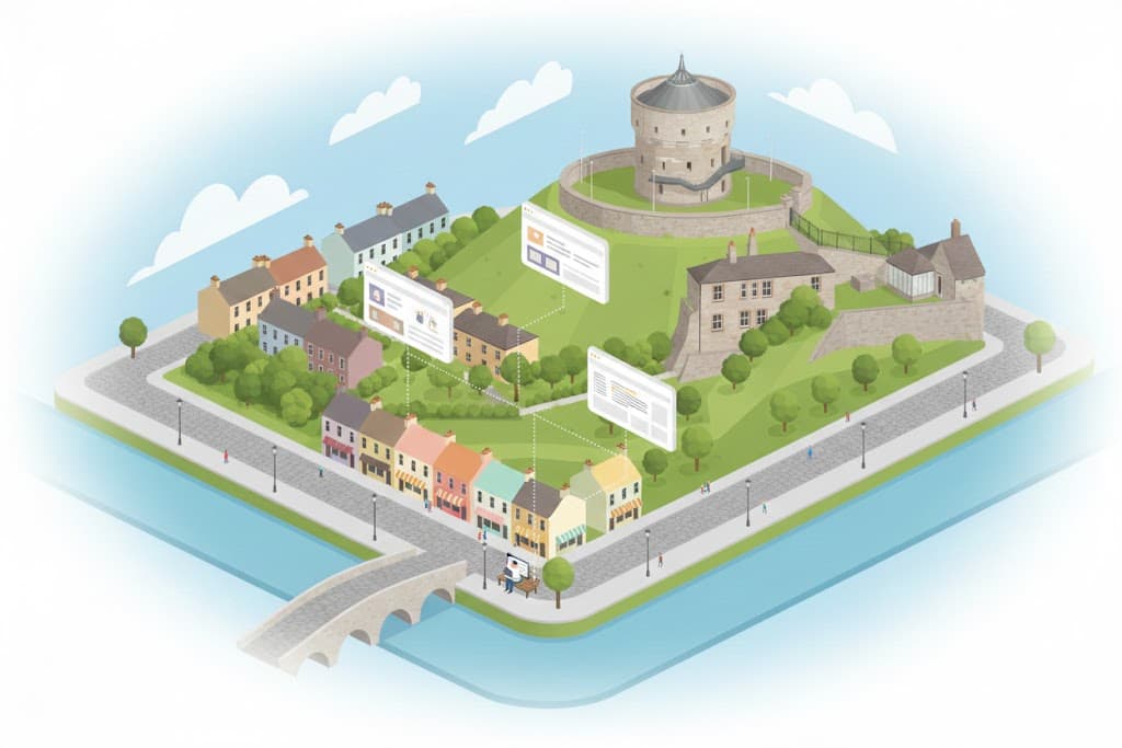 Isometric illustration of Drogheda with Millmount Tower